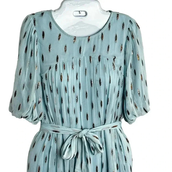 CIEBON Angela Metallic Silver Tinsel Print Ruffle Boho Maxi Dress Women's XS NEW - Picture 4 of 13